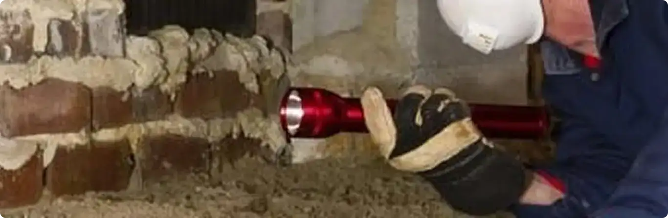 Pest control technician inspecting a crawl space for ant activity in Sun City, AZ